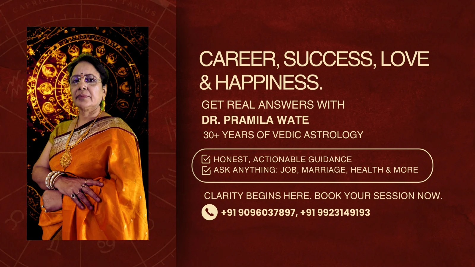 Best astrologer near you in pune – Dr. Pramila Wate offering Vedic astrology guidance for career, love, marriage, and life clarity with 30+ years of experience.
