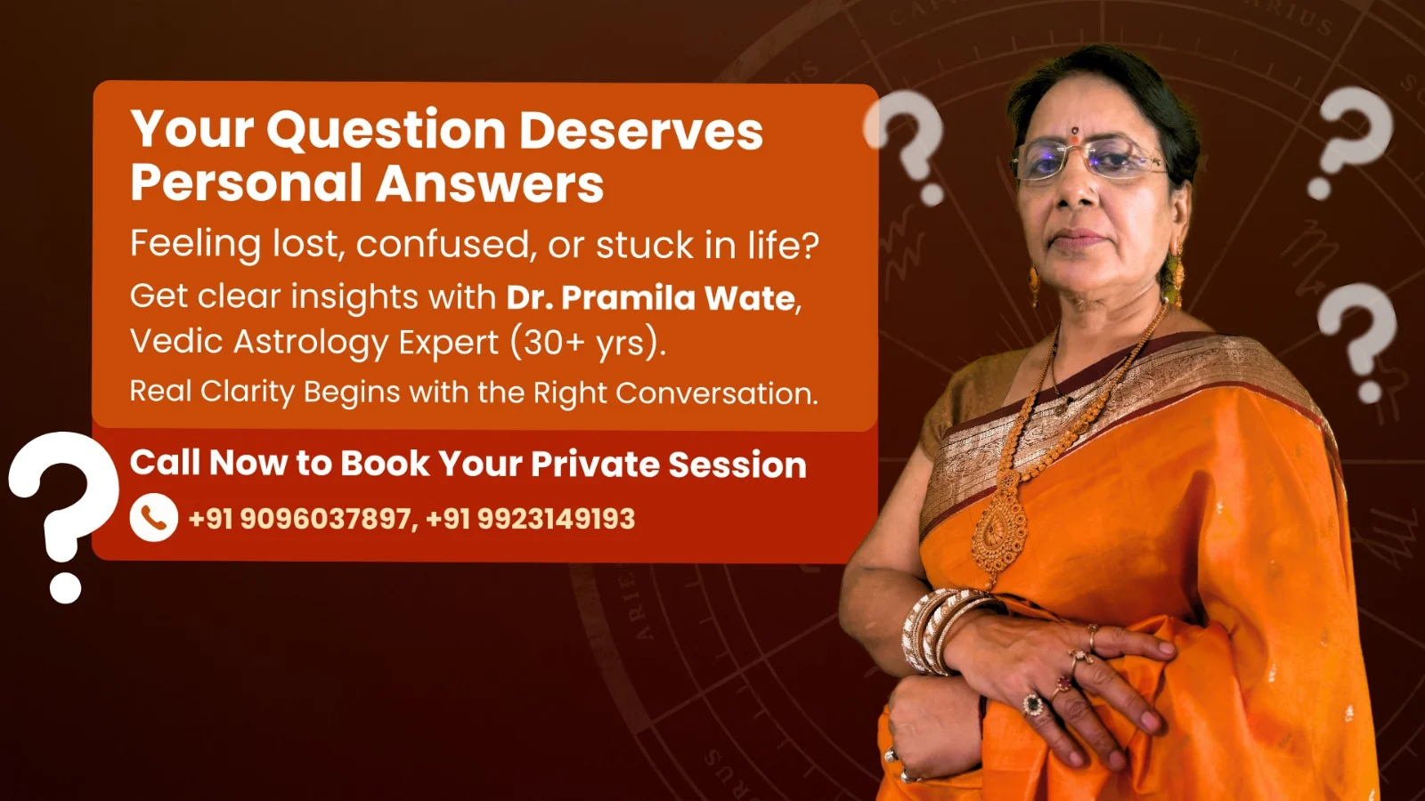 Confused or stuck in life? Get personal answers from Dr. Pramila Wate – best astrologer near you in pune, with 30+ years of experience in Vedic astrology.